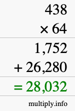 How to calculate 438 times 64 using long multiplication