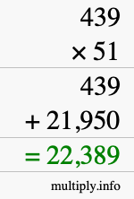 How to calculate 439 times 51 using long multiplication