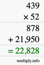 How to calculate 439 times 52 using long multiplication