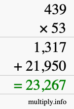 How to calculate 439 times 53 using long multiplication