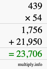 How to calculate 439 times 54 using long multiplication