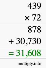 How to calculate 439 times 72 using long multiplication