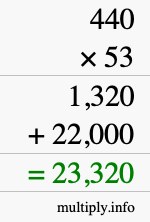 How to calculate 440 times 53 using long multiplication