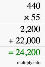 How to calculate 440 times 55 using long multiplication