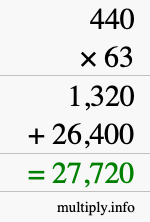 How to calculate 440 times 63 using long multiplication