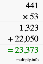How to calculate 441 times 53 using long multiplication
