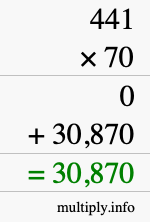 How to calculate 441 times 70 using long multiplication