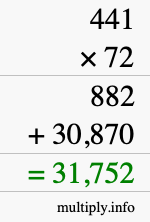 How to calculate 441 times 72 using long multiplication