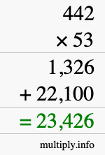 How to calculate 442 times 53 using long multiplication