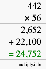How to calculate 442 times 56 using long multiplication