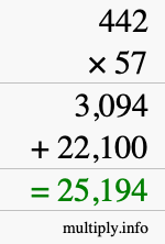 How to calculate 442 times 57 using long multiplication
