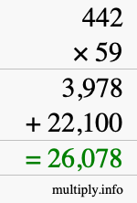 How to calculate 442 times 59 using long multiplication