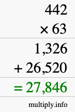 How to calculate 442 times 63 using long multiplication