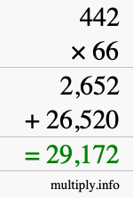 How to calculate 442 times 66 using long multiplication