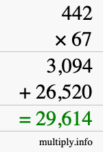 How to calculate 442 times 67 using long multiplication
