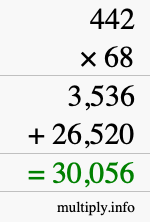 How to calculate 442 times 68 using long multiplication