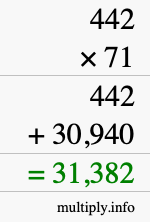 How to calculate 442 times 71 using long multiplication