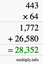 How to calculate 443 times 64 using long multiplication How to calculate 443 times 64 using long multiplication