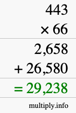 How to calculate 443 times 66 using long multiplication