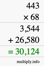 How to calculate 443 times 68 using long multiplication
