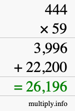 How to calculate 444 times 59 using long multiplication