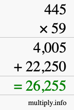 How to calculate 445 times 59 using long multiplication