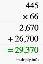 How to calculate 445 times 66 using long multiplication