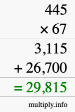 How to calculate 445 times 67 using long multiplication