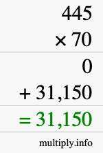 How to calculate 445 times 70 using long multiplication