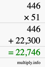 How to calculate 446 times 51 using long multiplication