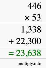 How to calculate 446 times 53 using long multiplication