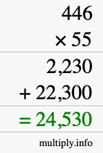 How to calculate 446 times 55 using long multiplication