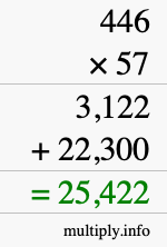 How to calculate 446 times 57 using long multiplication
