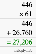 How to calculate 446 times 61 using long multiplication