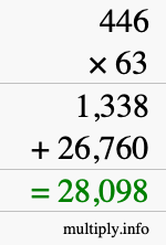 How to calculate 446 times 63 using long multiplication