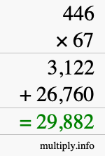 How to calculate 446 times 67 using long multiplication