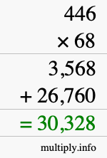 How to calculate 446 times 68 using long multiplication