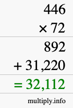 How to calculate 446 times 72 using long multiplication