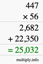 How to calculate 447 times 56 using long multiplication