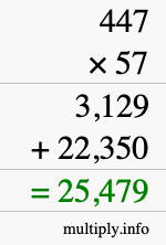 How to calculate 447 times 57 using long multiplication