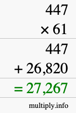 How to calculate 447 times 61 using long multiplication