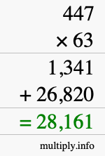 How to calculate 447 times 63 using long multiplication