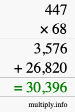 How to calculate 447 times 68 using long multiplication