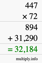 How to calculate 447 times 72 using long multiplication