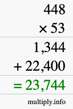 How to calculate 448 times 53 using long multiplication