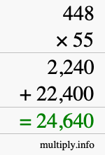 How to calculate 448 times 55 using long multiplication
