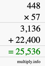 How to calculate 448 times 57 using long multiplication