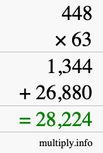 How to calculate 448 times 63 using long multiplication