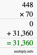 How to calculate 448 times 70 using long multiplication