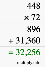 How to calculate 448 times 72 using long multiplication